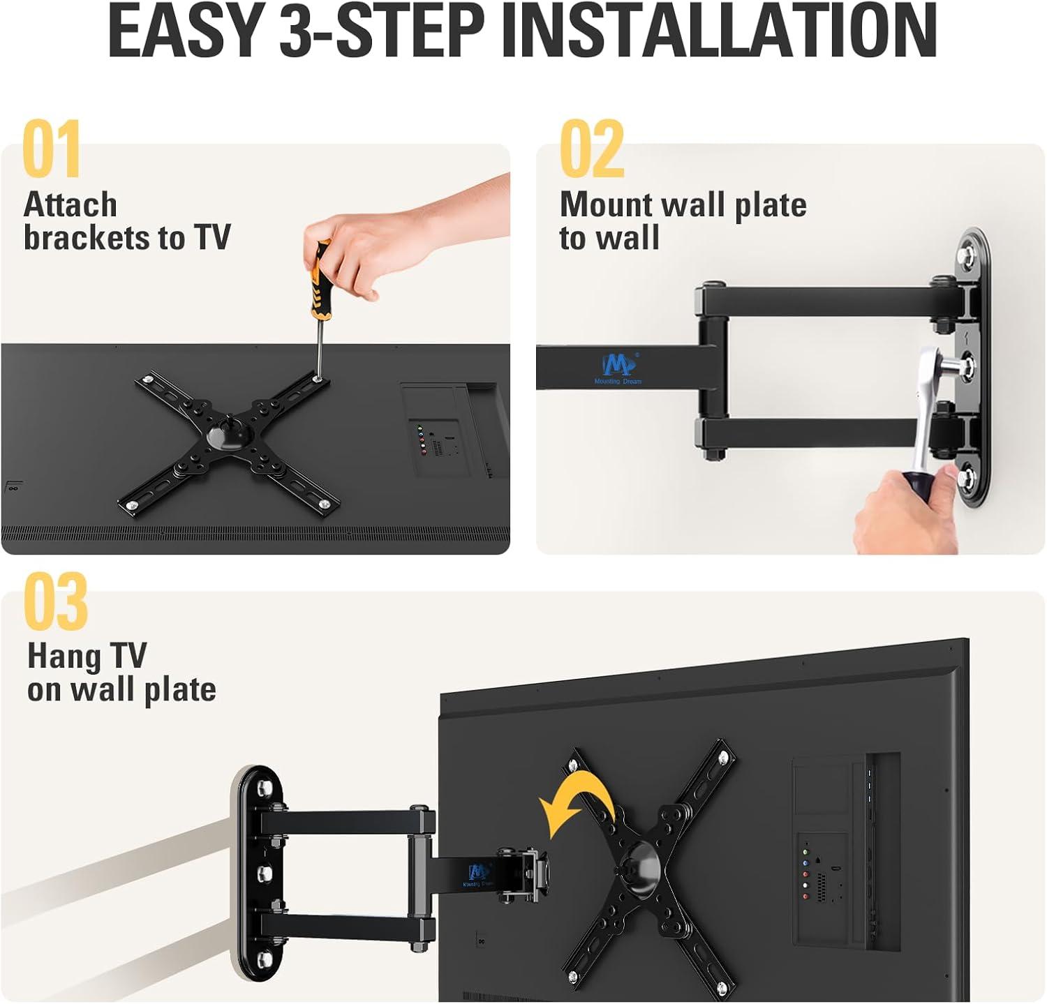 imageMounting Dream UL Listed Full Motion Monitor Wall Mount TVs Bracket for 1026 Inch LED LCD Flat Screen TV and Monitor TV Mount with Swivel Articulating Arm Up to VESA 100x100mm and 33LBS MD24631739 TV