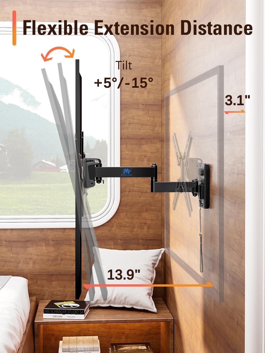 imageMounting Dream UL Listed Lockable RV TV Mount for Most 1343 inch TV RV Mount for Camper Trailer Motor Home Full Motion TV Wall Mount Quick Release with Dual Wall Plates VESA 200mm 22 lbs MD2212
