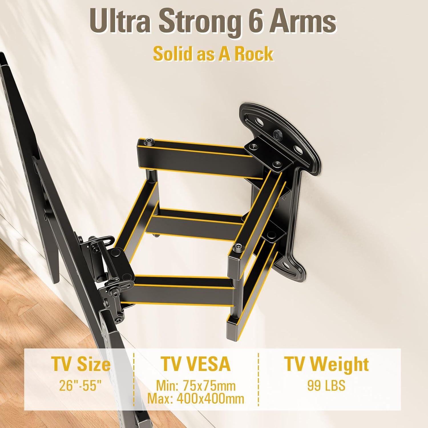 imageMounting Dream TV Mount Bracket Full Motion TV Wall Mounts for 2655 Inch LED LCD Plasma Flat Screen TV Wall Mount with Swivel Articulating Dual Arms TV Bracket up to VESA 400x400mm 99 LBS MD2379